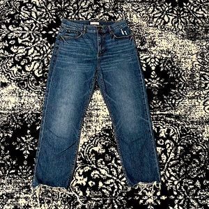 LOFT, High Waisted Straight Cropped Dark Blue Denim Jeans, Size 28